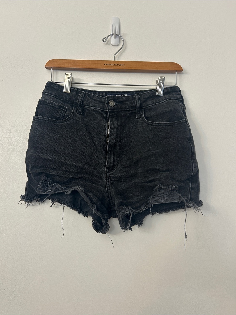 Hollister Black Distressed Cutoff Denim Shorts
